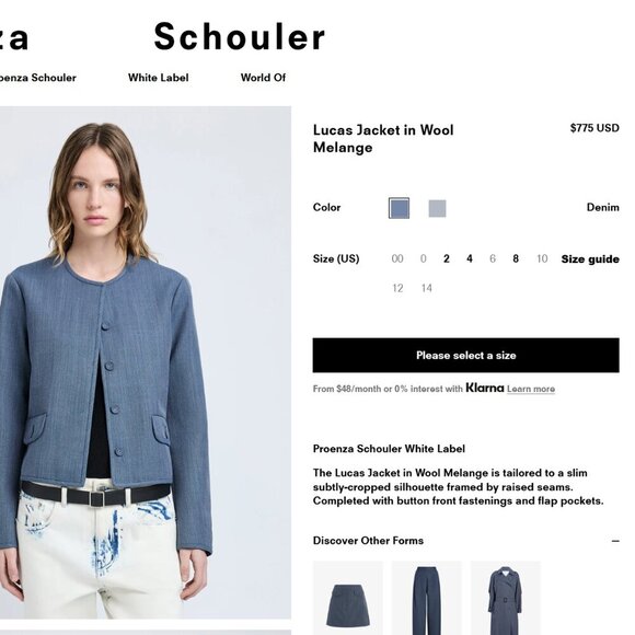 Proenza Schouler White Label Lucas Jacket in Wool Melange Denim Blazer Size 4 - Picture 11 of 11